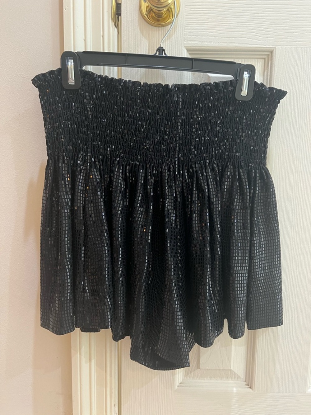 QUEEN OF SPARKLES Black Shimmer Smocked Swing Shorts